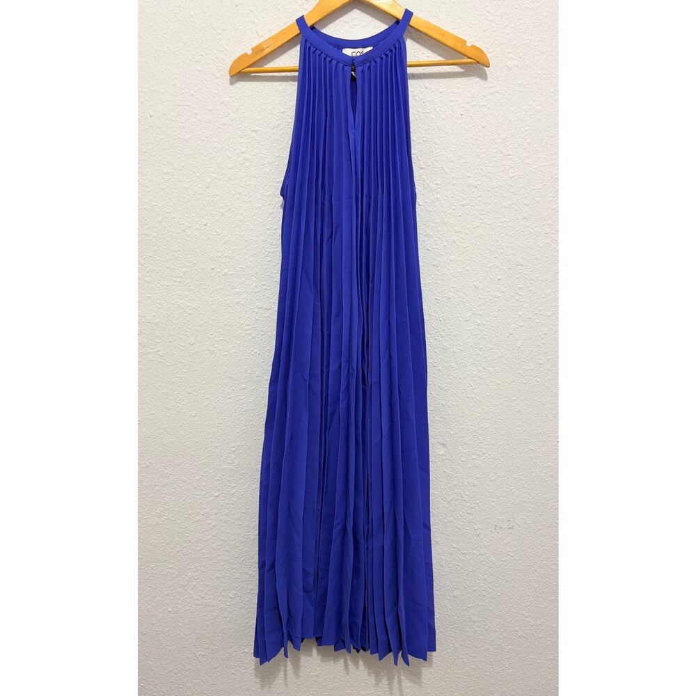 NWT COS Pleated Halterneck Midi Dress Sz 4 Cobalt Blue Wedding Guest Glam - Picture 2 of 9